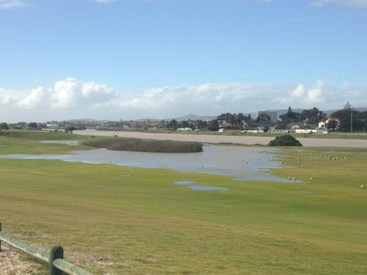 A water-logged golf course. 