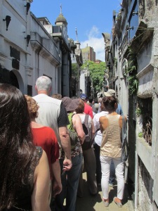 A traffic jam on the way to Eva Peron´s final resting place.