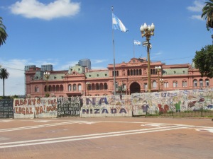 Graffiti on the walls lining the Plaza - no doubt from past protests.
