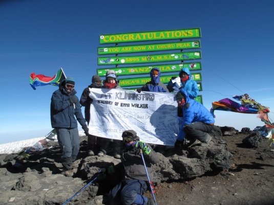 The team with my banner at the summit.