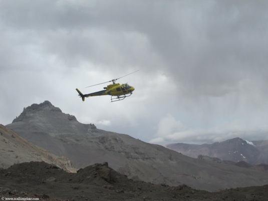 A rescue helicopter preparing to land at Base Camp and in the process waking us all up. 